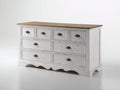 Cómodas madera maciza 140 x 45 x 85 cm - Blanco envejecido y roble natural - 8 cajones estilo rústico