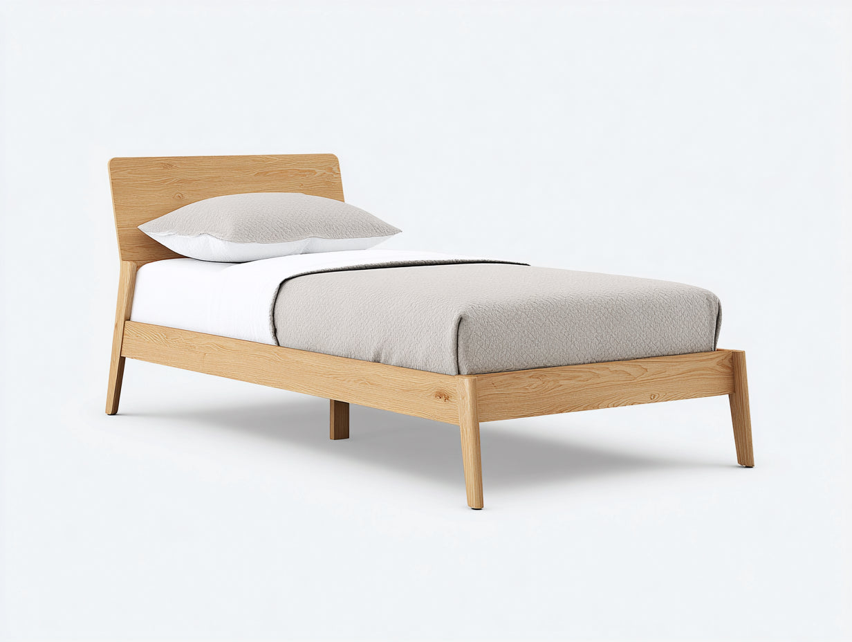 Camas individuales madera maciza 205 x 100 x 95 cm - Roble claro - Diseño nórdico con cabecero