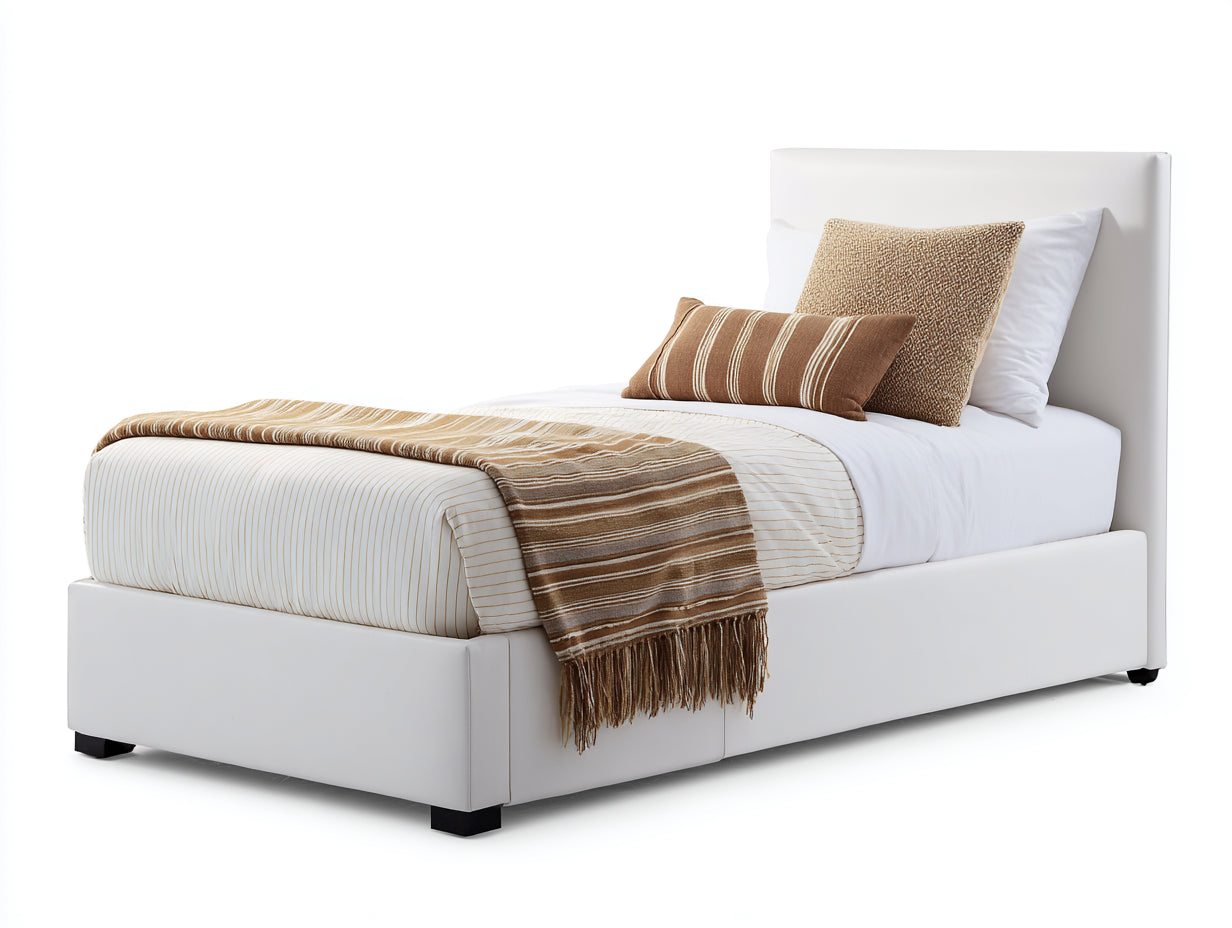 Camas individuales tapizadas en piel sintética 205x105x103 cm - blanco y negro - diseño moderno para dormitorio