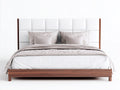 Camas dobles de madera con cabecero tapizado 218x192x118 cm - blanco y nogal - diseño moderno para dormitorio