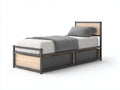 Camas individuales con estructura metálica 205x98x100 cm - gris oscuro y madera natural - con almacenaje inferior