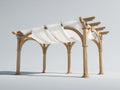 Pérgola de jardín de madera 400x300x270 cm marrón natural y blanco con cubierta textil estilo clásico para exterior