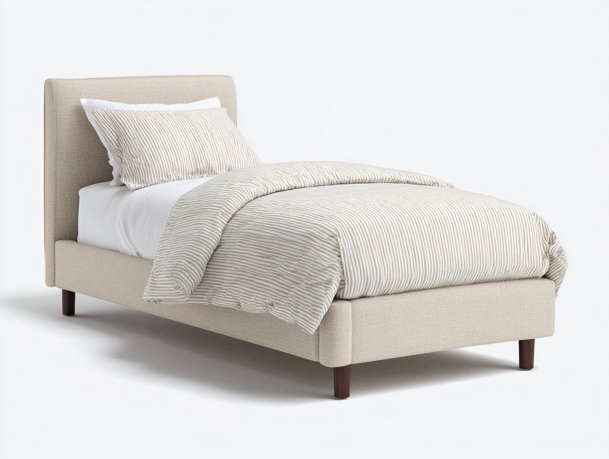 Camas individuales tapizado de tela 205 x 105 x 108 cm - Beige y marrón oscuro - Diseño moderno con cabecero acolchado