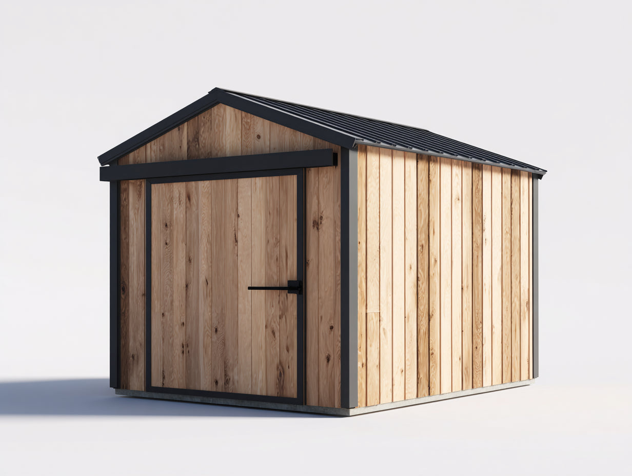 Casetas de jardín de madera con techo metálico 240x180x220 cm - madera natural y negro - diseño moderno para exterior