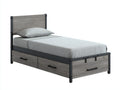 Camas individuales de madera 205x98x100 cm - gris veteado y negro - con 3 cajones integrados