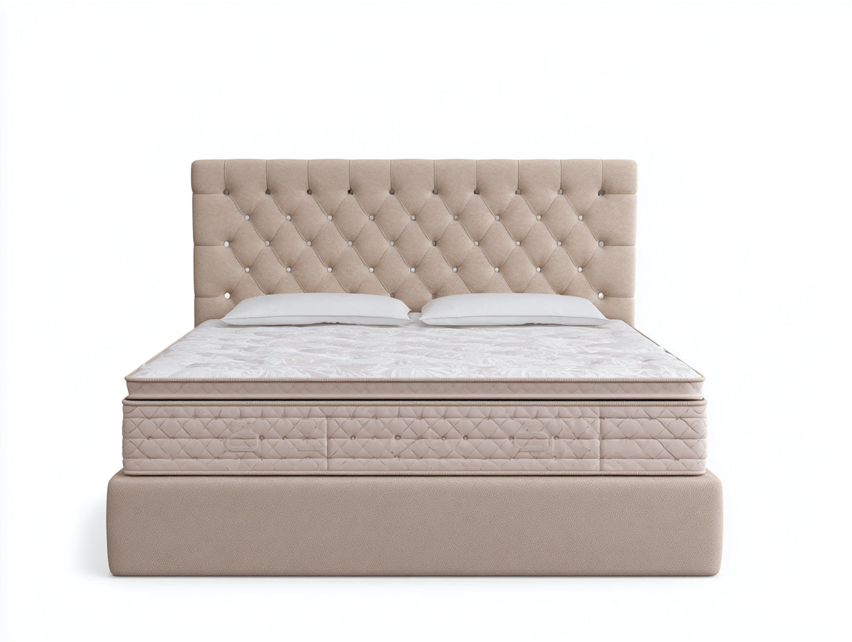 Camas dobles tapizadas de tela 210x165x115 cm - beige - cabecero capitoné para dormitorio