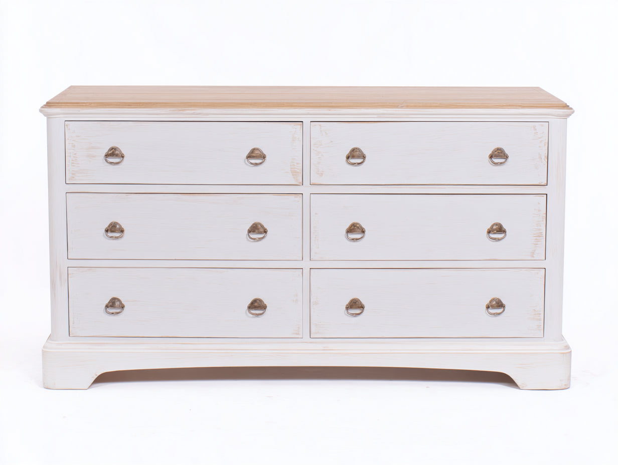 Cómodas con 6 cajones madera de ingeniería 140x45x82 cm - blanco envejecido-madera natural - para dormitorio