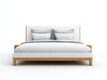 Camas dobles de madera y panel blanco 210x185x105 cm - blanco y madera natural - diseño nórdico para dormitorio