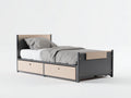 Camas individuales de madera 205x96x85 cm - roble claro y gris antracita - con 2 cajones integrados