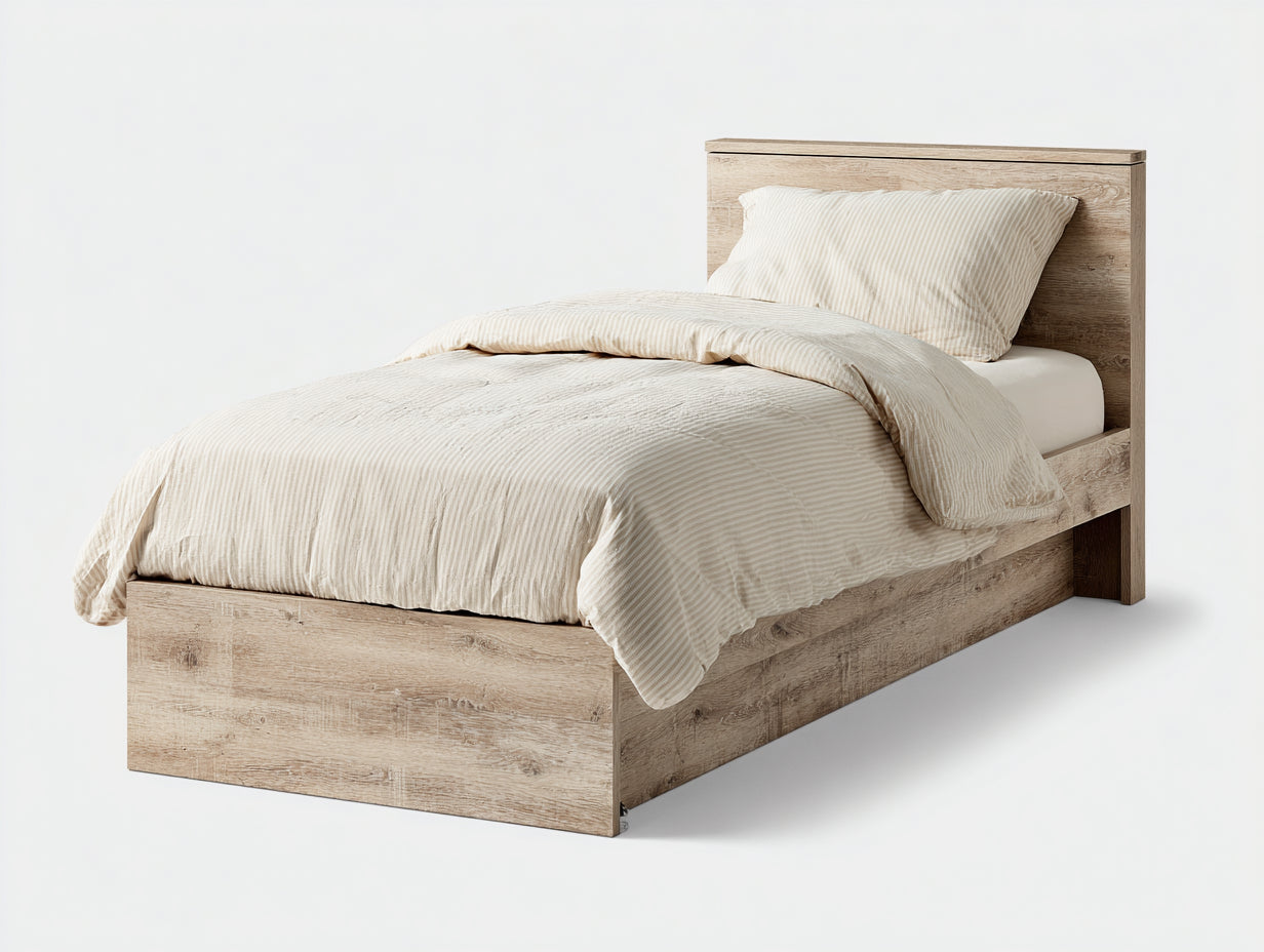 Camas individuales de madera de ingeniería 206x96x93 cm - roble claro - para dormitorio juvenil