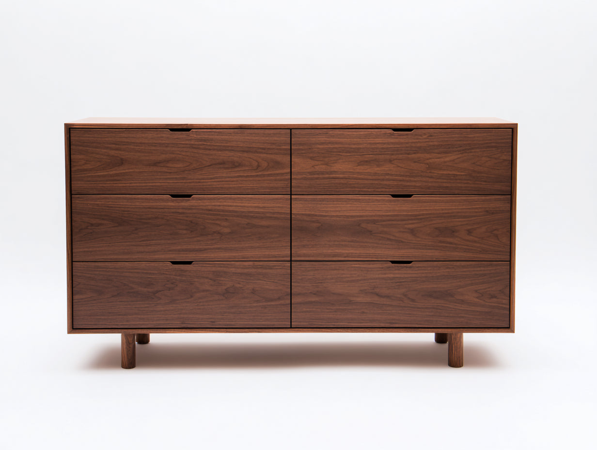 Cómodas de madera 140x45x82 cm - nogal - 6 cajones diseño moderno para dormitorio