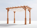 Pérgola de jardín de madera 400x300x270 cm marrón natural y blanco con cubierta textil estilo clásico para exterior