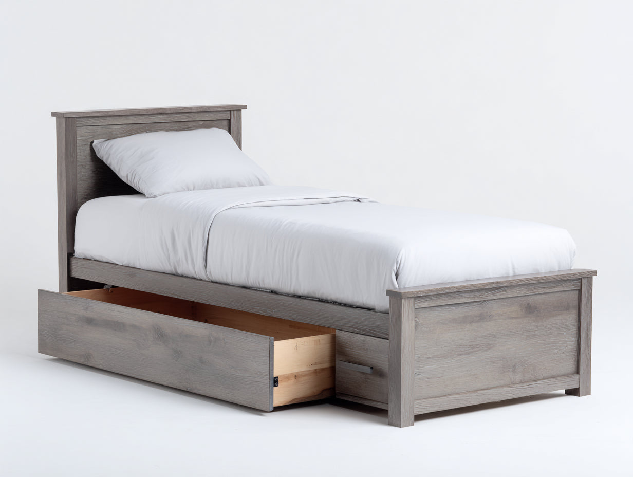 Camas individuales con cajones madera de ingeniería 208x98x108 cm - gris madera - para dormitorio juvenil