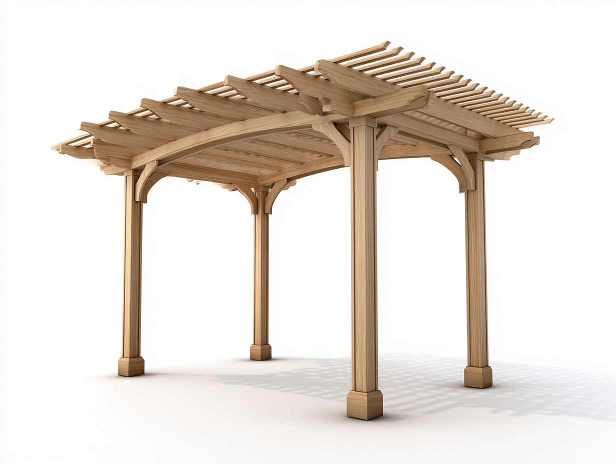 Pérgola de jardín de madera 350x300x260 cm - Madera natural - Cubierta abierta de lamas y diseño clásico