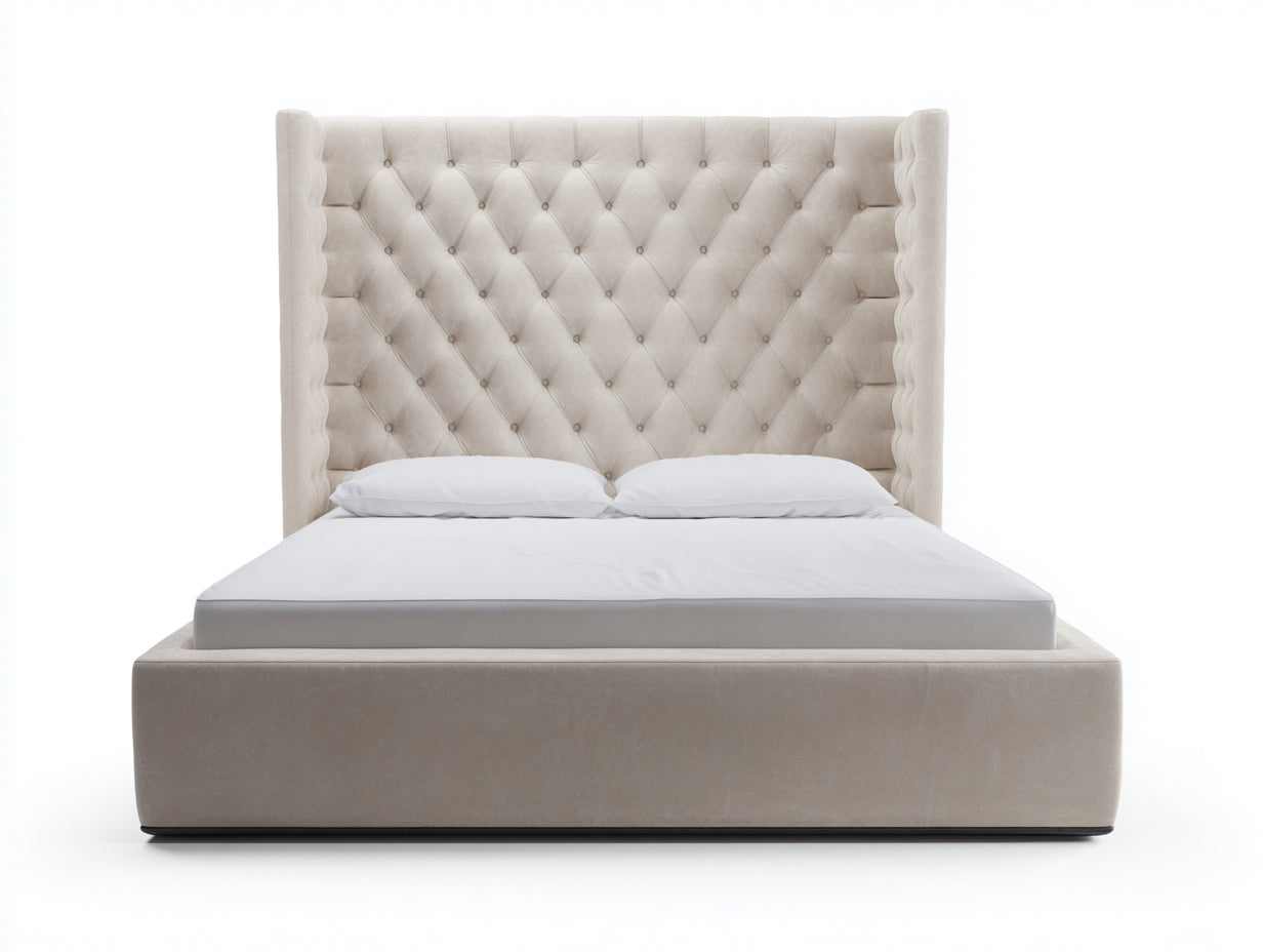 Camas dobles tapizada 215x190x155 cm - beige - cabecero alto capitoné para dormitorio