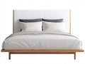Camas dobles de madera maciza y cabecero tapizado 220x180x125 cm blanco y marrón natural estilo moderno para dormitorio