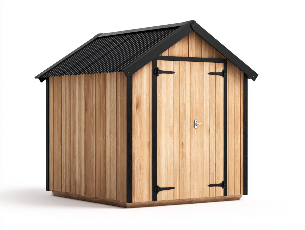 Casetas de jardín de madera 180x150x210 cm marrón natural y negro con tejado a dos aguas estilo rústico para exterior