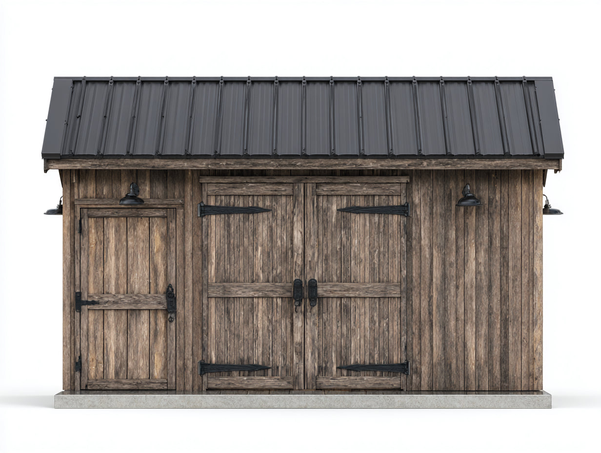 Casetas de jardín de madera con techo metálico 320x210x235 cm - madera natural y gris oscuro - estilo rústico para exterior