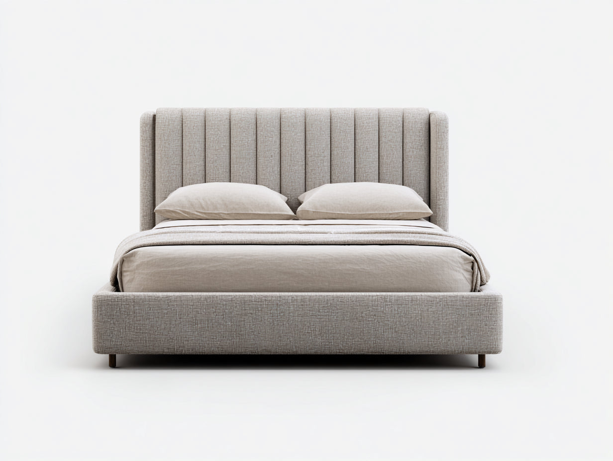 Camas dobles tapizado de tela 210 x 170 x 115 cm - Beige - Cabecero acanalado moderno