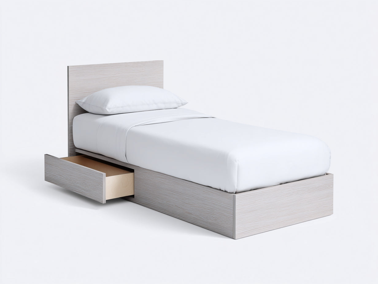 Camas individuales de madera manufacturada 210x100x100 cm blanco con 1 cajón estilo moderno para dormitorio