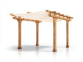 Pérgola de jardín de madera con cubierta textil 360x250x245 cm - madera natural y blanco - diseño abierto para exterior