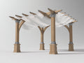 Pérgola de jardín de madera con cubierta textil 400x300x260 cm - madera natural blanco y gris metálico - diseño decorativo para exterior