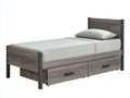 Camas individuales de madera y metal 205x100x96 cm - roble gris y negro - con 2 cajones inferiores