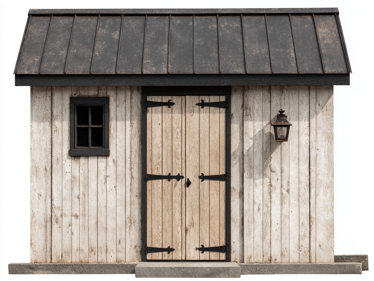 Casetas de jardín de madera 240x180x220 cm blanco envejecido y marrón natural con ventana estilo rústico para exterior